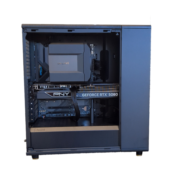PC gamer Lynxmedia North Noir sans RGB avec boîtier boisé Fractal Design, carte graphique NVIDIA RTX 5060 Ti et processeur AMD Ryzen 5 9600X